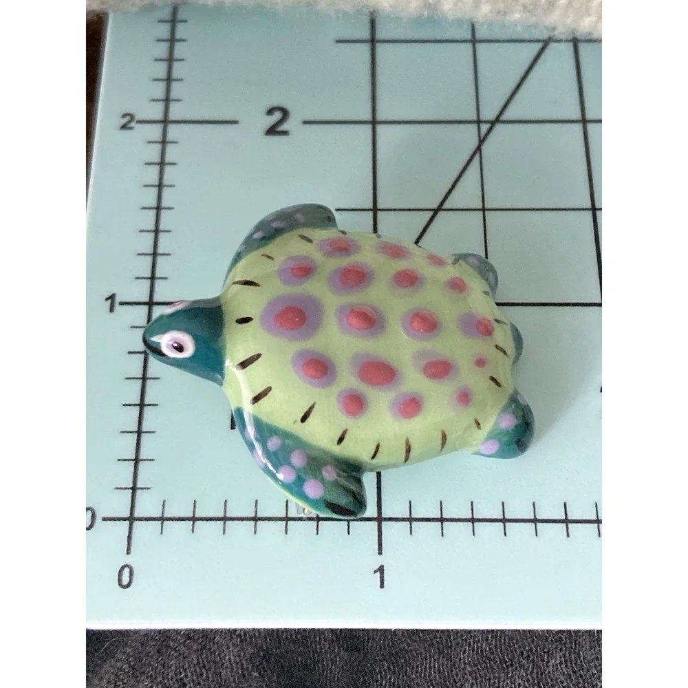 Hand Painted Sea Turtle Brooch Ceramic Green‎ Pink Purple Animal Beachy Coastal